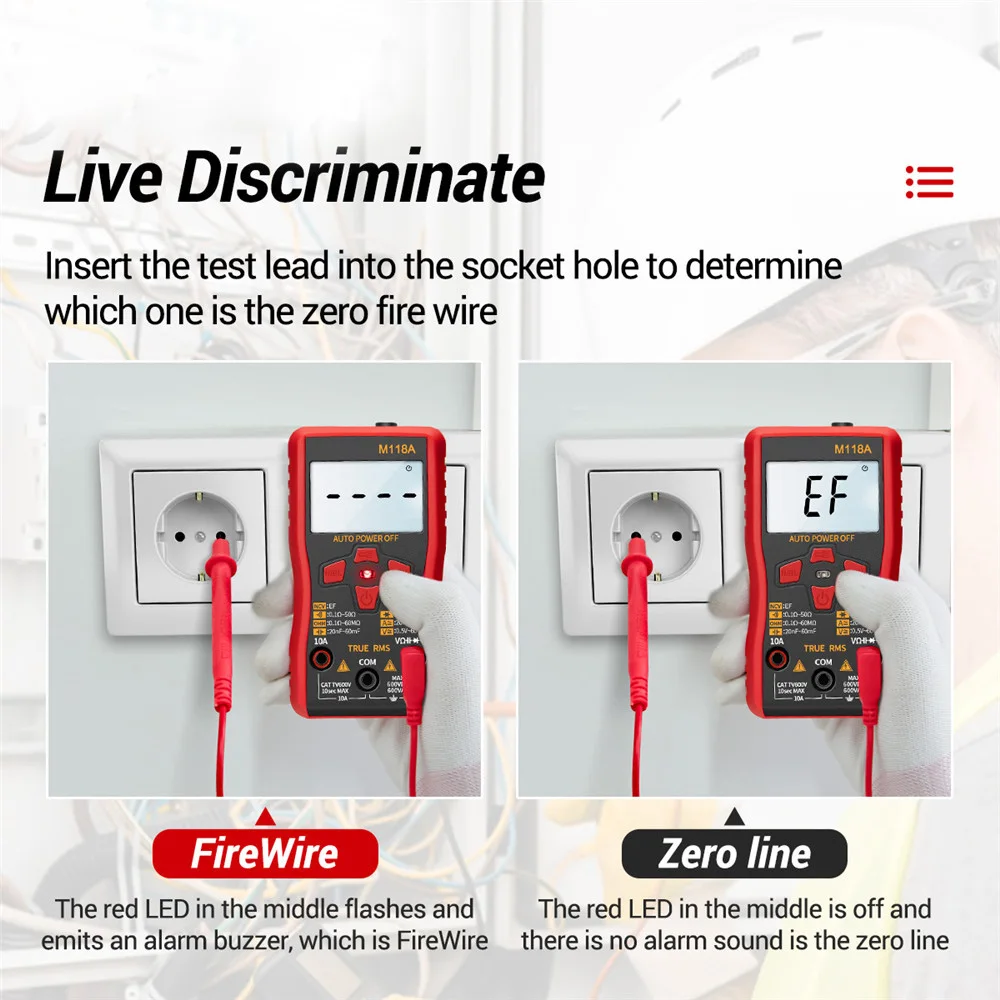 Multimetro digitale Smart Tester Mini M118A con presa dati NCV Torcia automatica Mmultimetro Misuratore di transistori a vero valore efficace