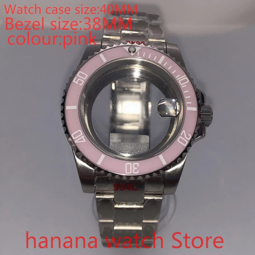 Suitable for NH35 36 Mingzhu2813 Miyata Automatic Chain 40mm Stainless Steel Case Transparent Cover Ceramic Pearl Bezel Pink