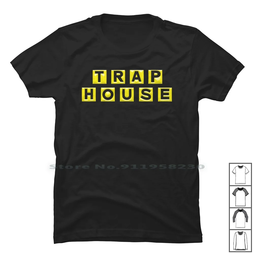 Trap House T Shirt 100% Cotton Illustration Alphabet Drawing Vector House Wing Trap Text Line Font Rap Art