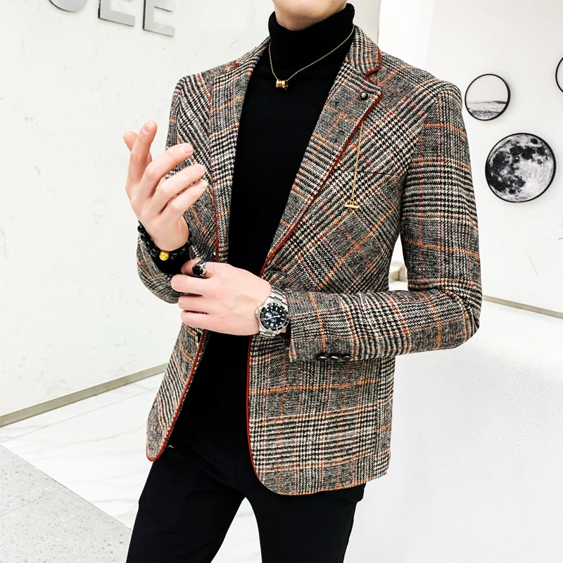 Brand Clothing Men Plaid Spring Casual Business Suit/Male High Quality Cotton Slim Fit Blazers Jackets/Man Tuxedo coat S-4XL