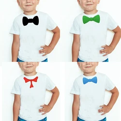 New Boys Summer Short-sleeved T-shirt Black Bow Tie T-shirt Fashion Children's Wear Casual Round Neck Quality Shirt Tops