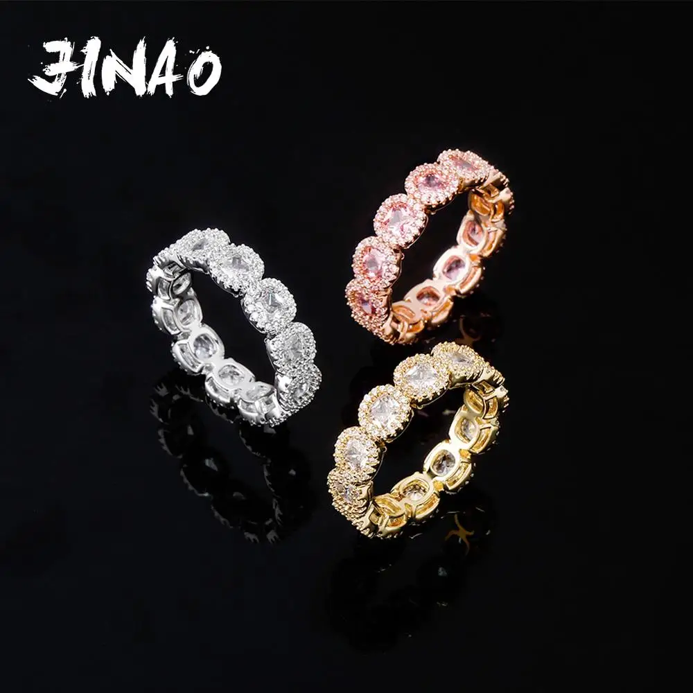 JINAO New High Quality Cubic Zirconia Rings Iced Out Micro Pave Cool Men Women Couple Gold Color Hip Hop Jewelry For Sister Gift