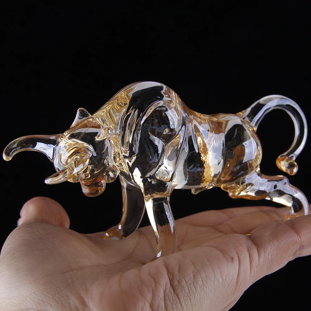 Beatiful Champagne Crystal Bull Figurine Art Glass Animal Ornament Statues Souvenir Sculpture Home Office Decor Gift For Dad/Boy