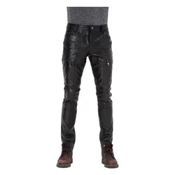 Pantalones de cuero de motocicleta para hombre, mallas masculinas de piel de oveja auténtica, pantalones de ciclismo, Otoño e Invierno