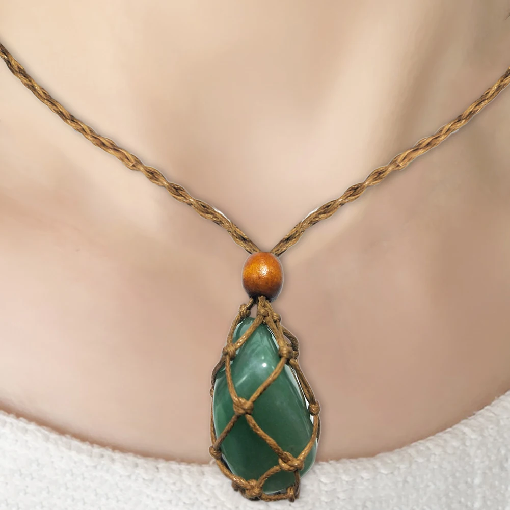 Necklace Cord Empty Stone Holder Crystal Quartz Necklace Cord Healing Fish Netted Indians Amulets Pendant Raw Stone Chakra Point
