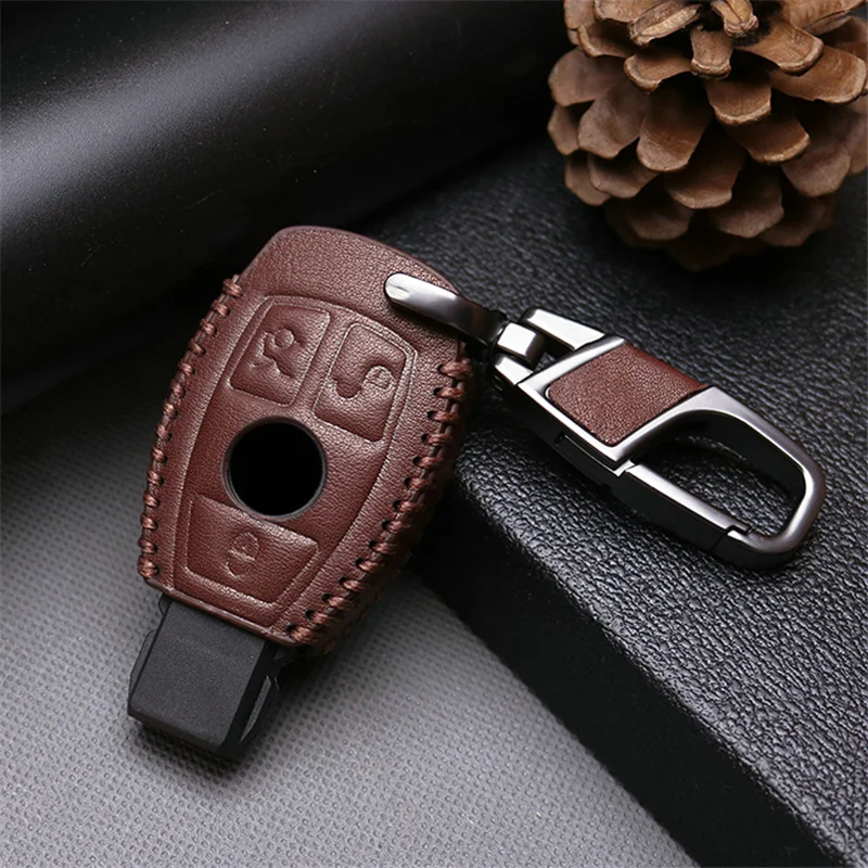 Leather Car Keyring Key Case Cover For Mercedes Benz Accessories CLA AMG W203 W204 W205 W210 W212 W213 W211 W176 GLA Key Holder