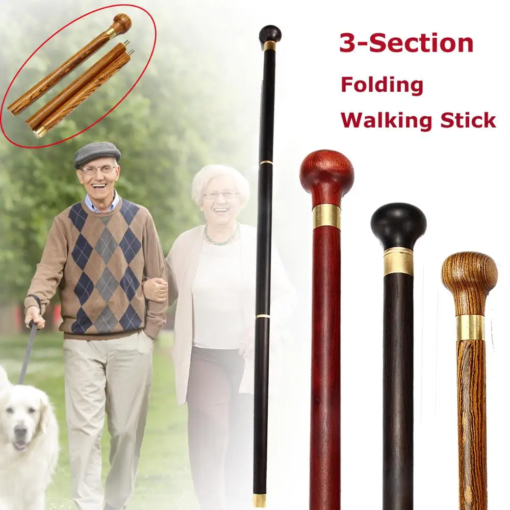 86.5CM 3-Section Sandalwood Wood Walking Stick Crosier Crutch Cane Staff Handle Hiking Pole Ashplant With Bag For Older Man