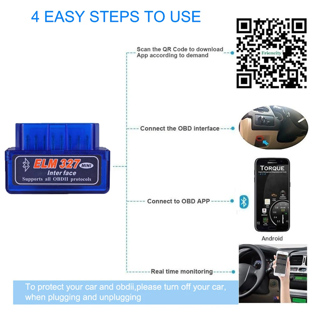 Bluetooth付きミニ車診断ツール,16ピンインターフェース,コードリーダー,スキャンツール,elm327,OBD2,obdii,obd 2, Androidスマートフォン