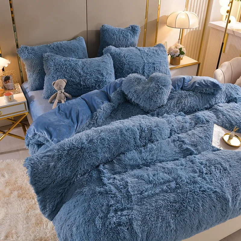 

Home Textile 4PC Duvet Cover Set Super Soft Warm Plush Shaggy Fleece Bedding Set Mink Velvet Duvet Cover Bed Sheet Pillowcases