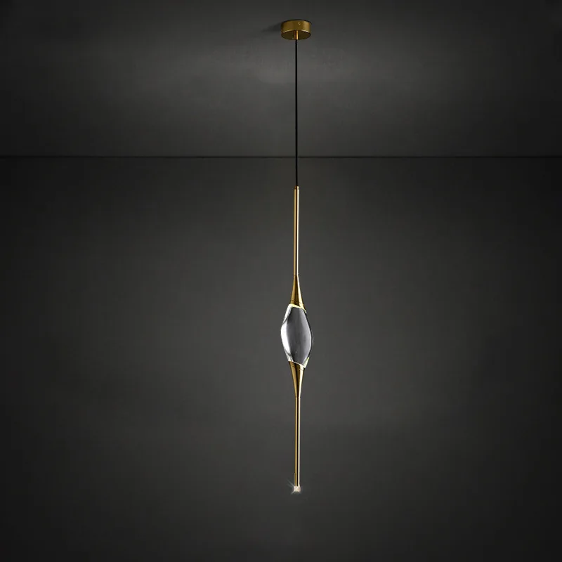 

Postmodern bedroom bedside lamp Nordic creative living room dining bar table copper crystal single head G4 small chandelier
