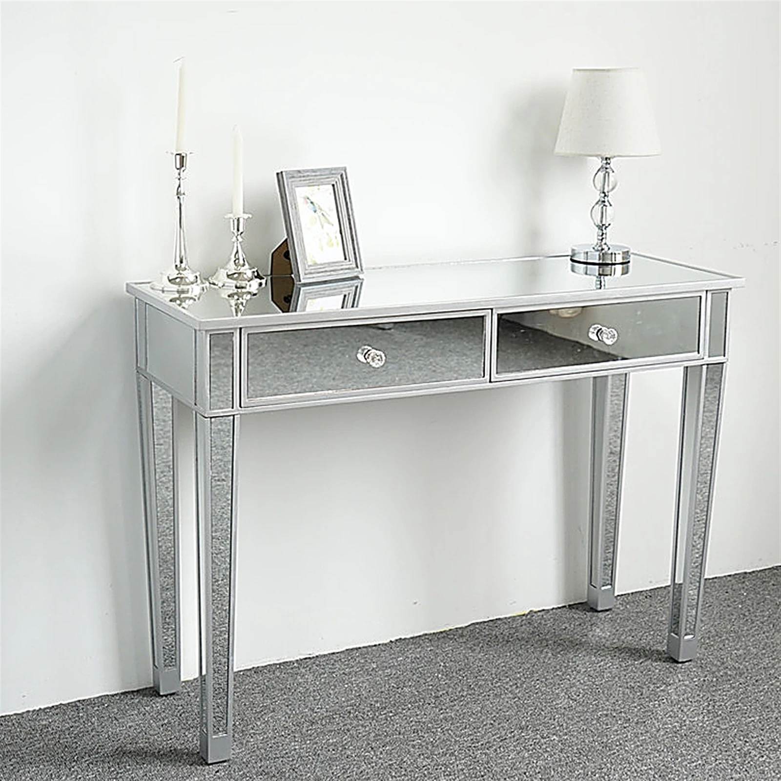 Dressing Table Mirrored Makeup Table Desk Vanity for Women with 2 Drawers  (105 x 36 x 76)cm