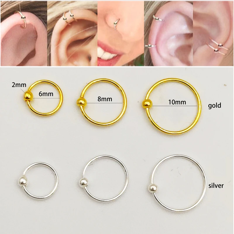 

925 Sterling silver Nose ring helix cartilage tragus nose piercing jewelry 6mm 8mm 10mm 100pcs/pack