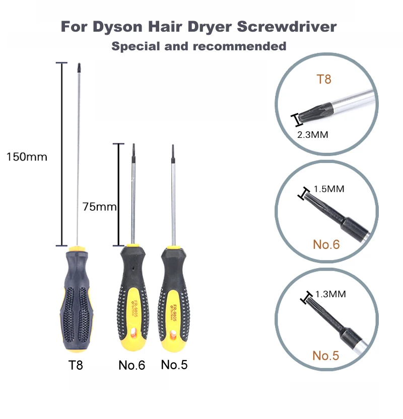 Set di strumenti speciali per cacciavite raccomandato per asciugacapelli Dyson HD01 HD02 HD03 Salon edizione professionale per riparare parti (3 pezzi)