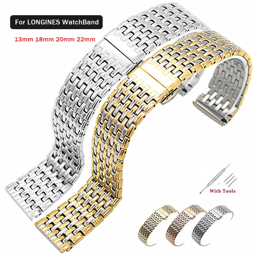 Solid Stainless Steel Watchband For Longines La Grande Bracelect Strap 13MM 18MM 20MM 22MM butterfly clasp Watches Accessories