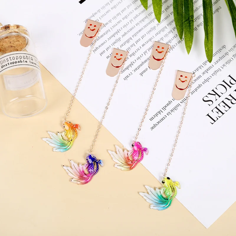 

4pc Cute Color Goldfish Bookmark Metal Pendant Decor Accessories Book Mark Page Folder Student Office School Supplies Stationery