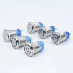 16mm Push Button Switch Latching Light Waterproof Momentary without Fixation Metal Illuminated Led 12v 5V 220V 110V Self-reset