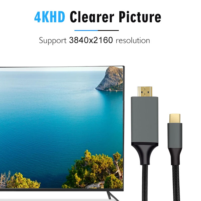 Adaptador tipo C a HDMI, convertidor de Audio Compatible con 4K @ 60 HZ, cable de extensión de vídeo para HDTV, Mac, ordenador, Adaptador de USB-C a HDMI