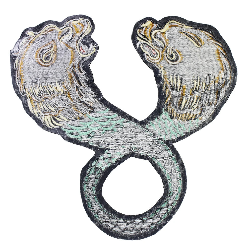 رقع ثعبان مزدوجة الرؤوس مزخرفة بالحديد لشارات خلفية لسترة الصخور وملصقات زينة مطرزة #3