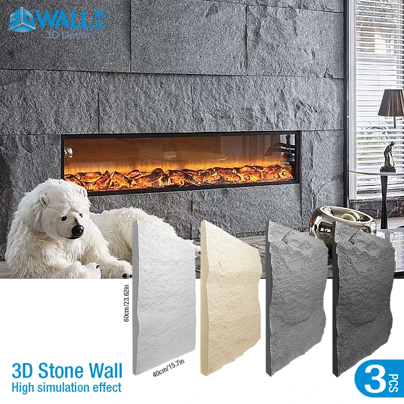 60x40cm high simulation stone 3D wall stickers stone pattern wallpaper covering living room Stone brick 3D wall panel mold tile