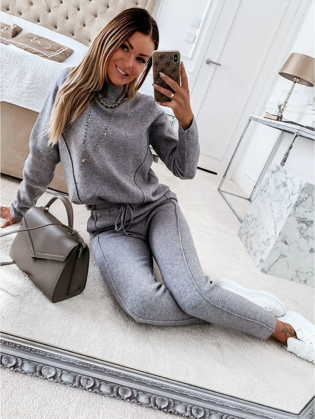 Fashion Casual Two-piece Set Sportswear 2023 High Collar Long Sleeve Women\'s 2 Piece Sweater Autumn Winter Sweater Pocket Pants