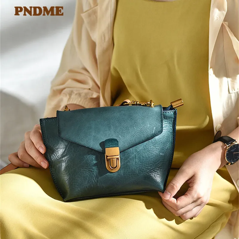 PNDME retro fashion natural real cowhide mini one shoulder lady's small bag weekend  gathering Genuine leather diagonal bag