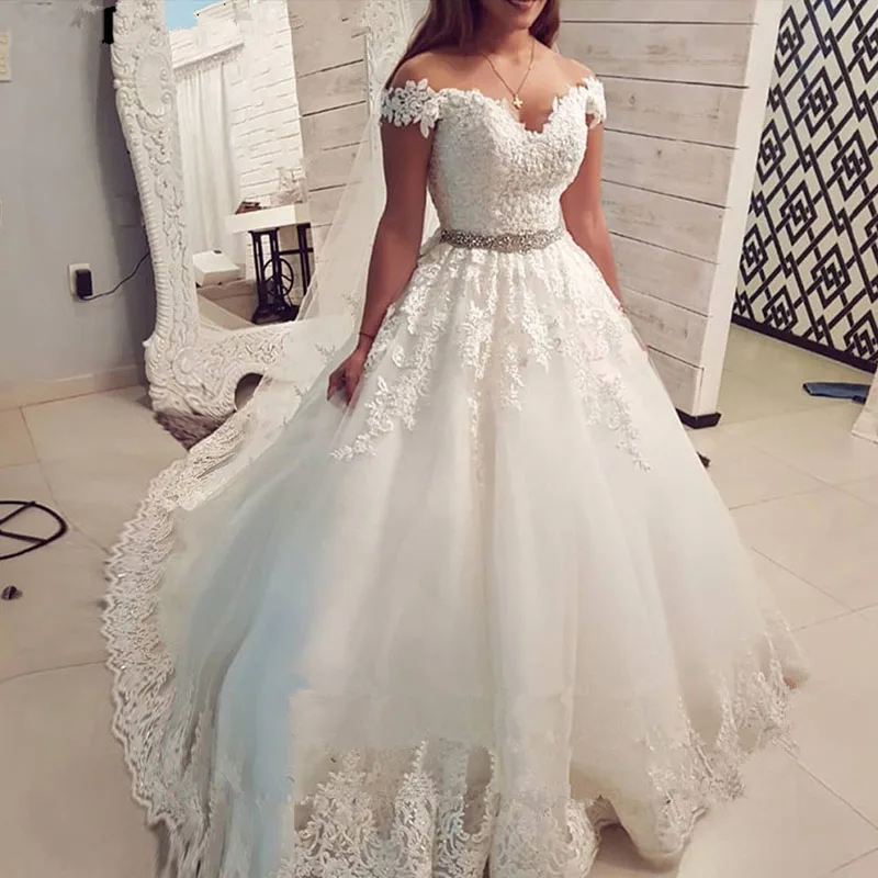 ZJ9183 2019 2020 Cap Sleeve Embroidery Charming  Sweetheart White Wedding Dress Custom Made Size Ball Gown Wedding Dresse