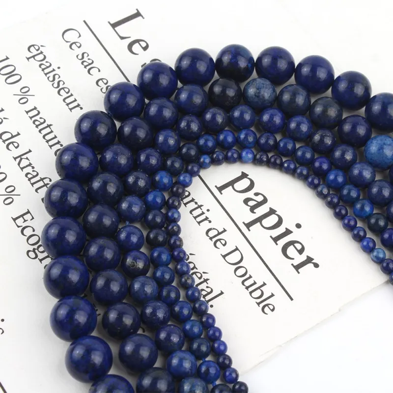 Natural Lapis Lazuli Round Loose Beads 4 6 8 10 12mm Diy Bracelet Necklace Fashion Jewelry Making Holiday Gift 15inche