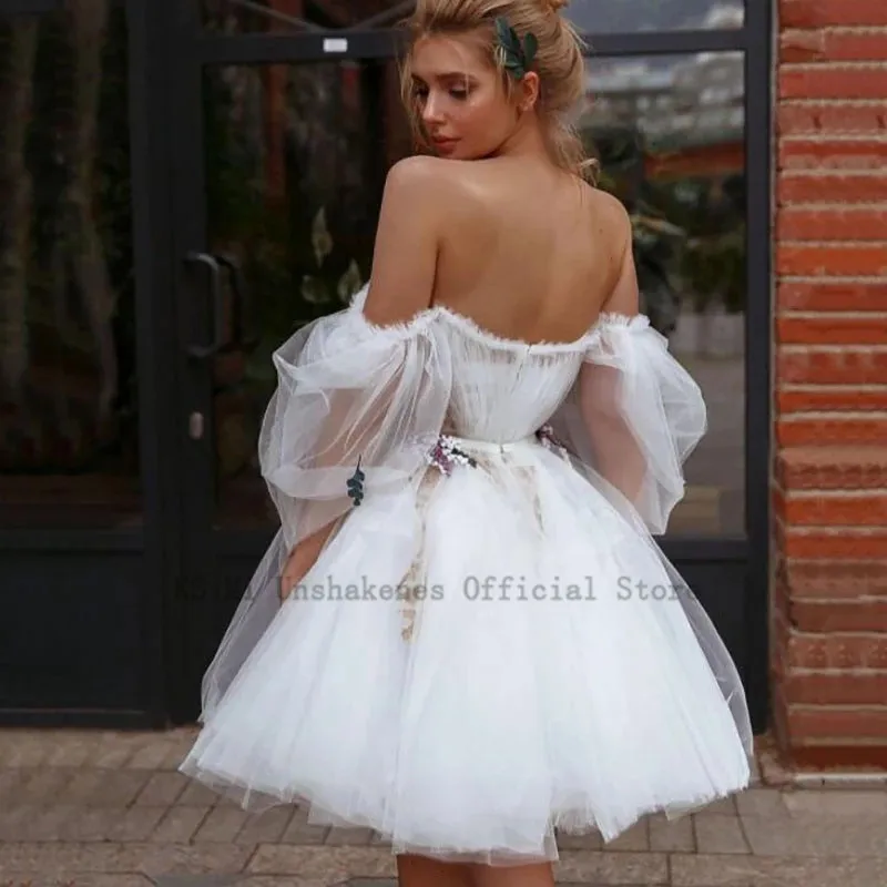 Vestido de novia corto por encima de la rodilla, traje Sexy de encaje, cuello Barco, 2021