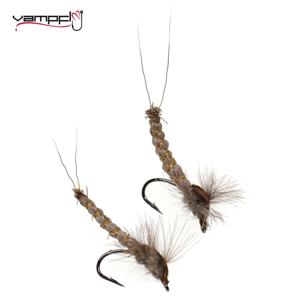 Vampfly 6PCS Deerhair Floating Dry Flies CDC Feathers Mayfly Tying On Barbed Hook For Trout Fishing Lure Baits #10 #12 #14