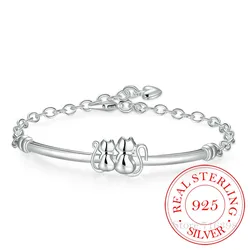 Hot Sale Fine Jewelry Gift 100% 925 Sterling Silver Cute Couple Cat Chains Bracelet & Bangle for Women Men Pulseiras De Prata