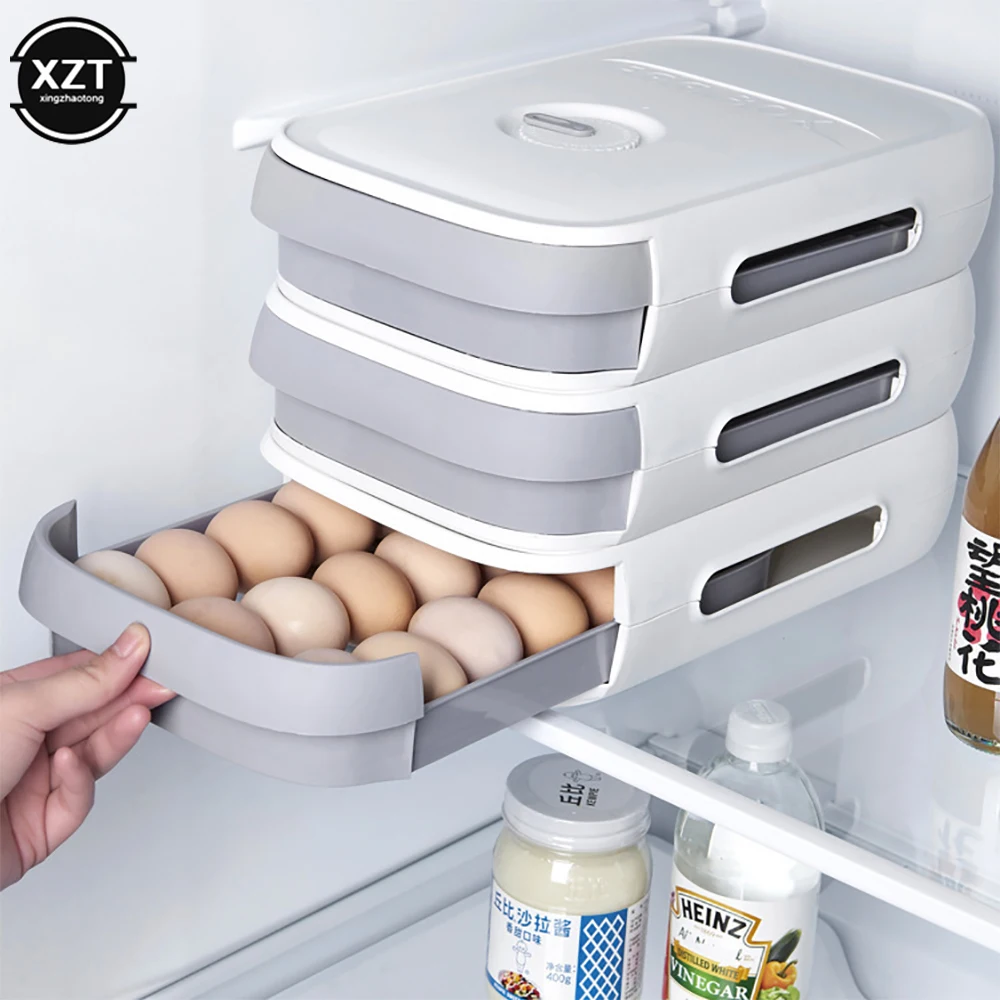 Stackable Sealed Fresh-keeping Eggs Storage Box Holder Container Drawer Tray Type Kitchen Fridge Plastic Egg Organizer With Lid