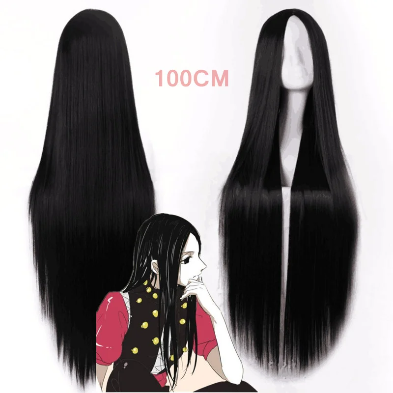 Ebingoo 32 Inches Black Long Straight Synthetic Wigs High Temperature Fiber Natural Middle Part Synthetic Cosplay Wigs Peruca