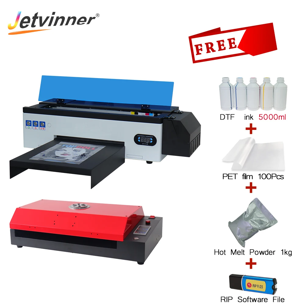 Jetvinner DTF Printer A3 R1390  DTF Film Printer with Oven Print Direct to Heat Transfer Film For Leather Textile