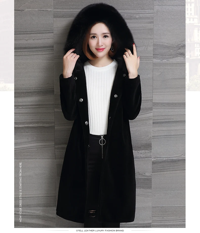 Winter Boollili 2023 Jacket Women Real Sheep Shearing Fur Coat Female Long Warm Jackets Fox Fur Hooded Plus Size 5XL 6XL