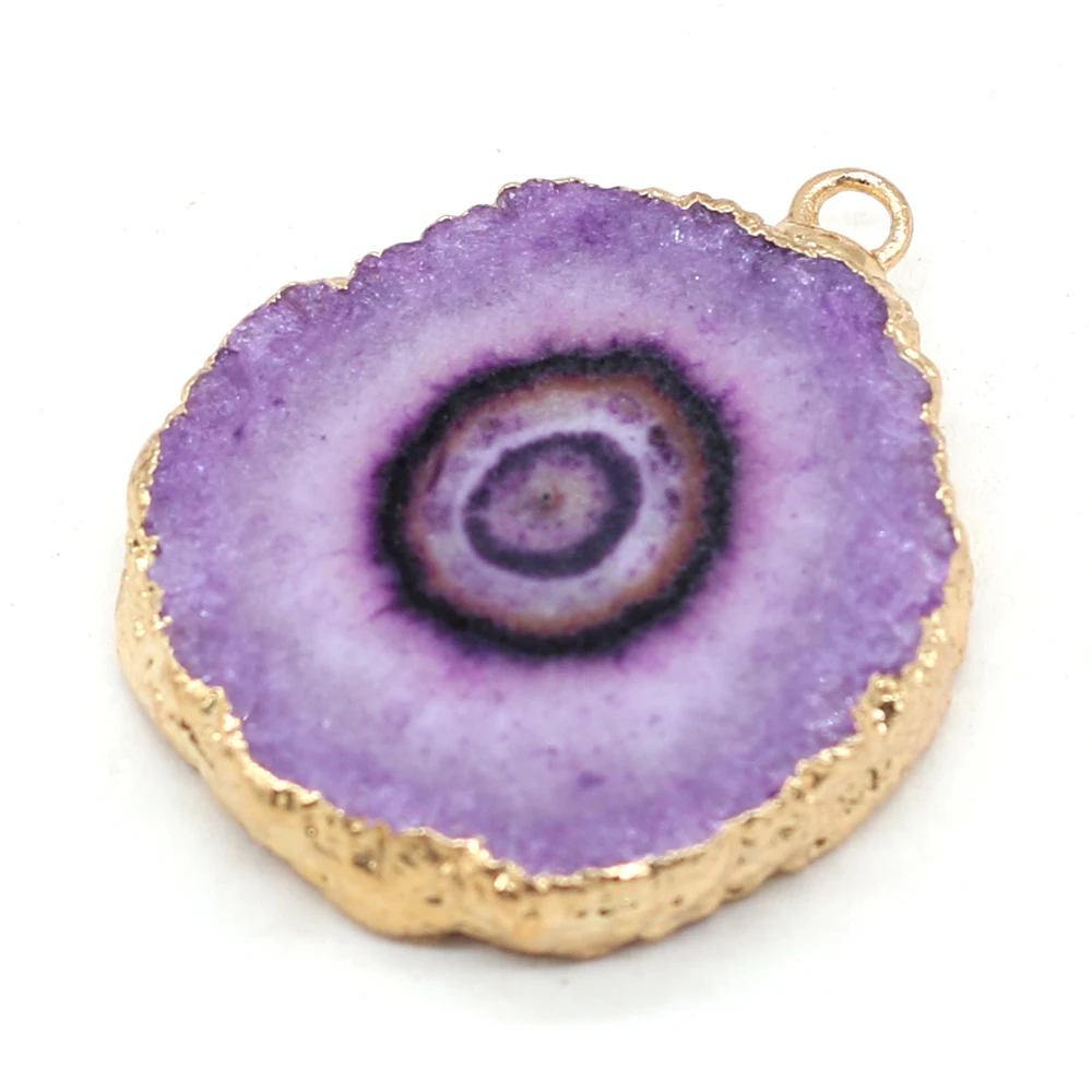 Natural Stone Druzy Pendants Gold plated Round Slice Druzy Quartzs for Jewelry Making Diy Necklace Accessories