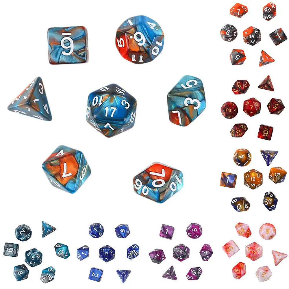 7-Die/Set New Acrylic Dice Set For TRPG DND Polyhedral 7-Die Lidescent Glitter Digital Dice Entertainment Game Accessories