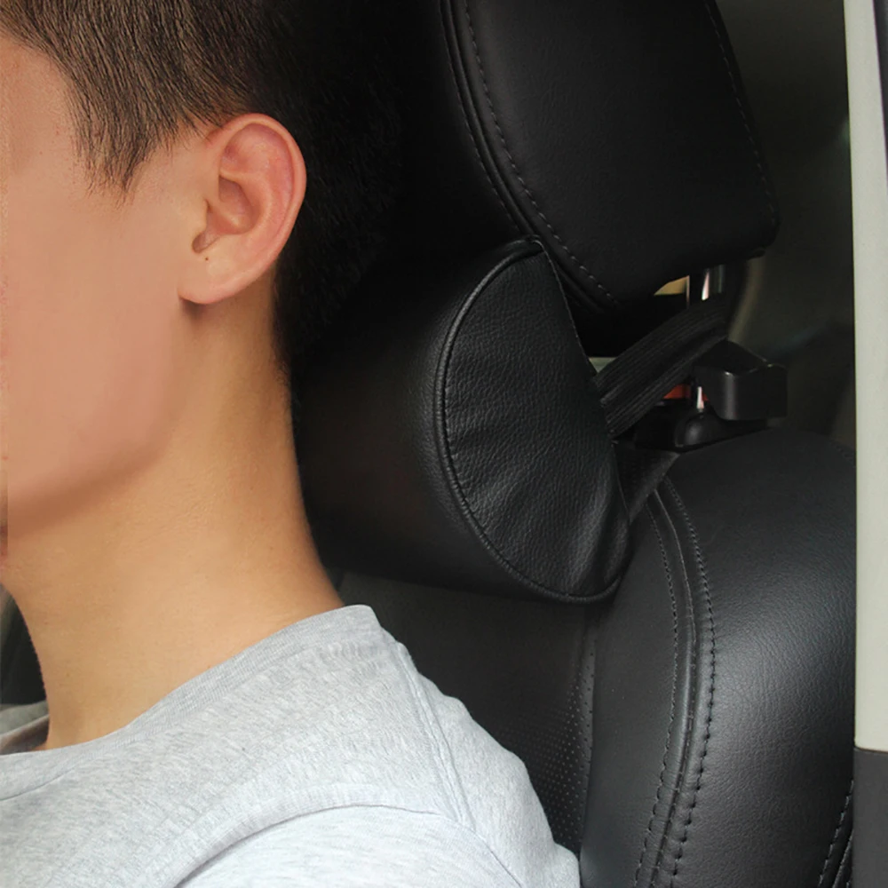 Almofada de apoio de segurança para cabeça, couro, proteção para pescoço, assento de carro, travesseiro, viagem, confortável, descanso de cabeça, estilo de carro