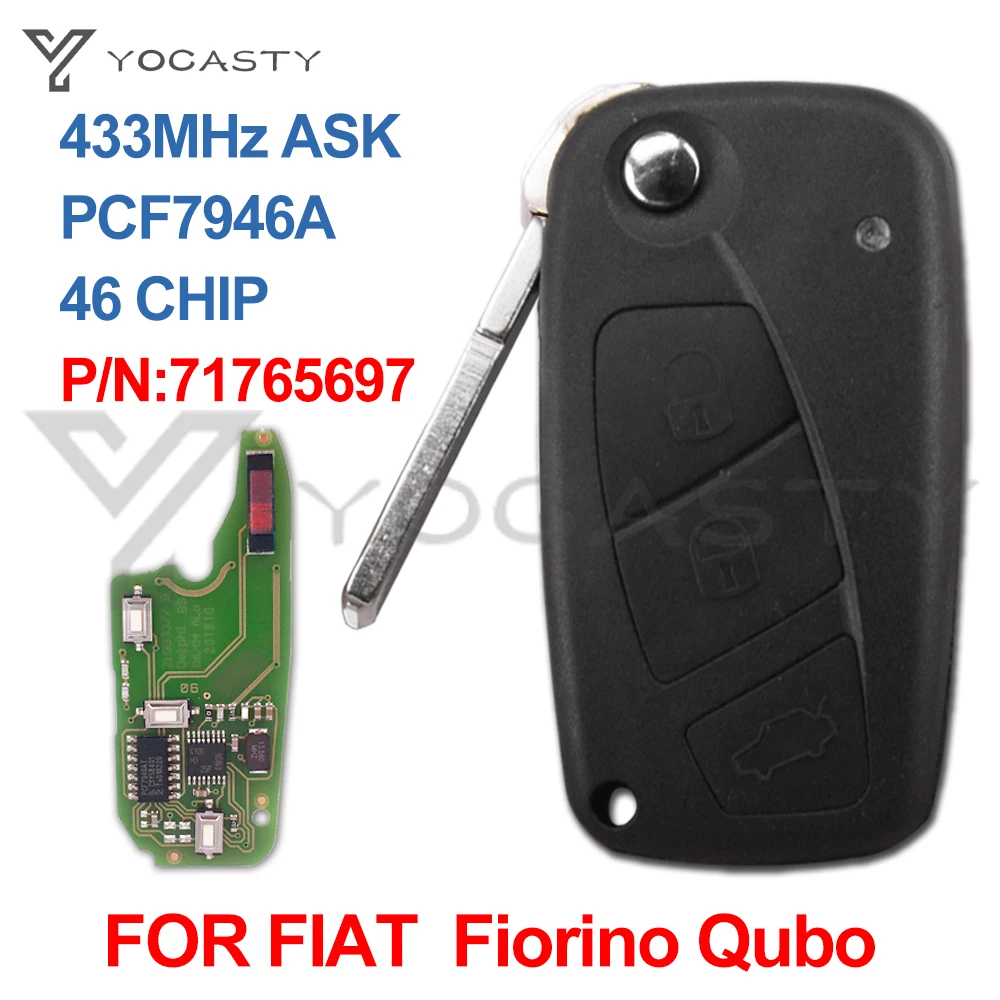 YOCASTY 3 Buttons Flip Remote Car Key FOB 433MHz PCF7946A For Fiat Fiorino Qubo For Peugeot Bipper Citroen Nemo 2007 2008 2009