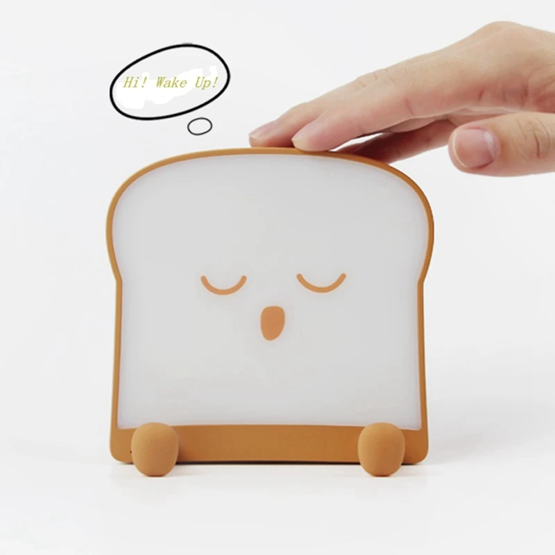 Toast Bread Lamp Cute Cartoon Silicone LED Night Light Toast Shape Mobile Phone Holder Kids Care Bedroom Toys Gift Home Decor