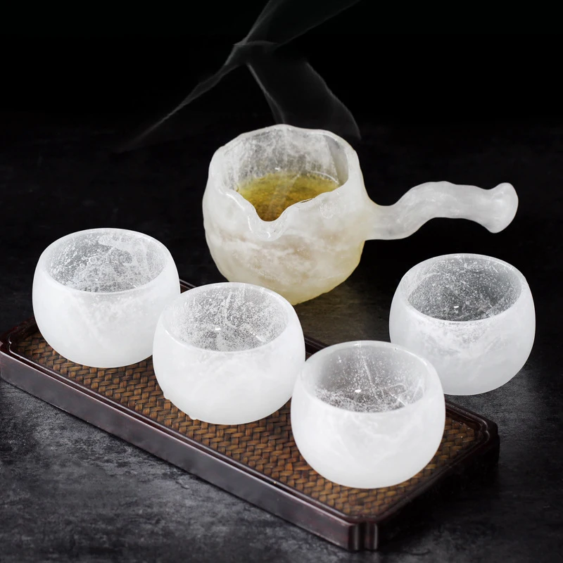 Cold Texture Colored Glaze Crystal Creative TeaCup Set Master Single Tea Room Taste Kung Fu Drinkware With Handle Gift Box Decor