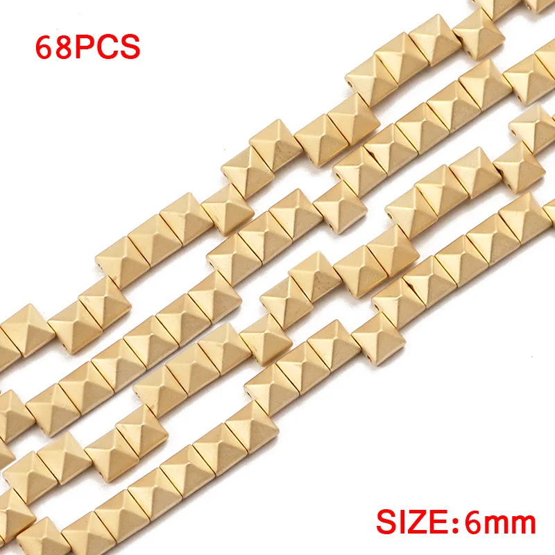 Two Holes Square Pyramid Matte Gold Color Hematite Natural Stone 6mm Spacer Loose Beads For Jewelry Making Diy Bracelet Findings