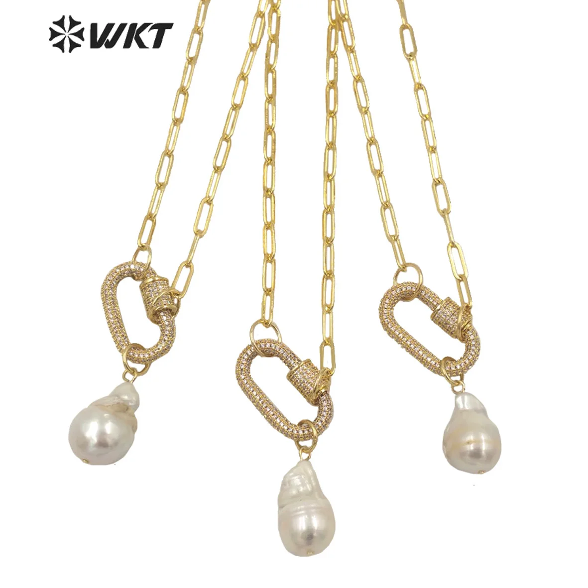 

WT-JN152 Wholesale Fashion Gorgeous Natural Freshwater Baroque Necklace Gold Micropave CZ For Women Daily ACC