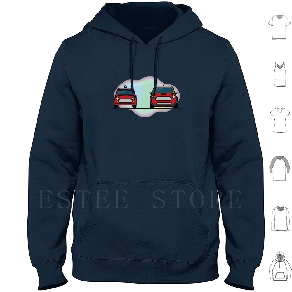 Classic Mini Vs New Mini Hoodies Long Sleeve Vector Graphic Comedy Funny Upbeat Crazy Unique Different Illustrator