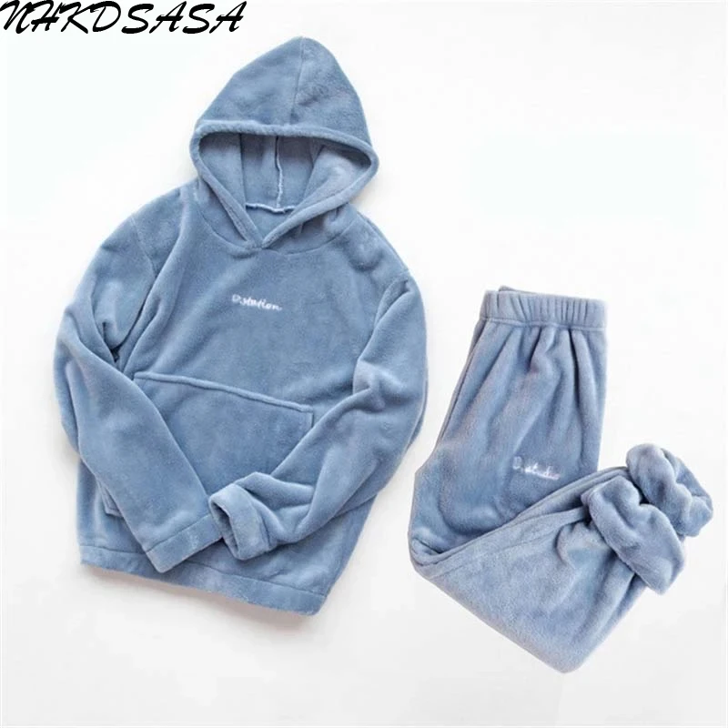 Women Winter Flannel Pajama Set Fleece Pajamas Sleepwear Homewear Thick Warm Velvet Female Suit Fall Sweatshirt Ladies Pyjama