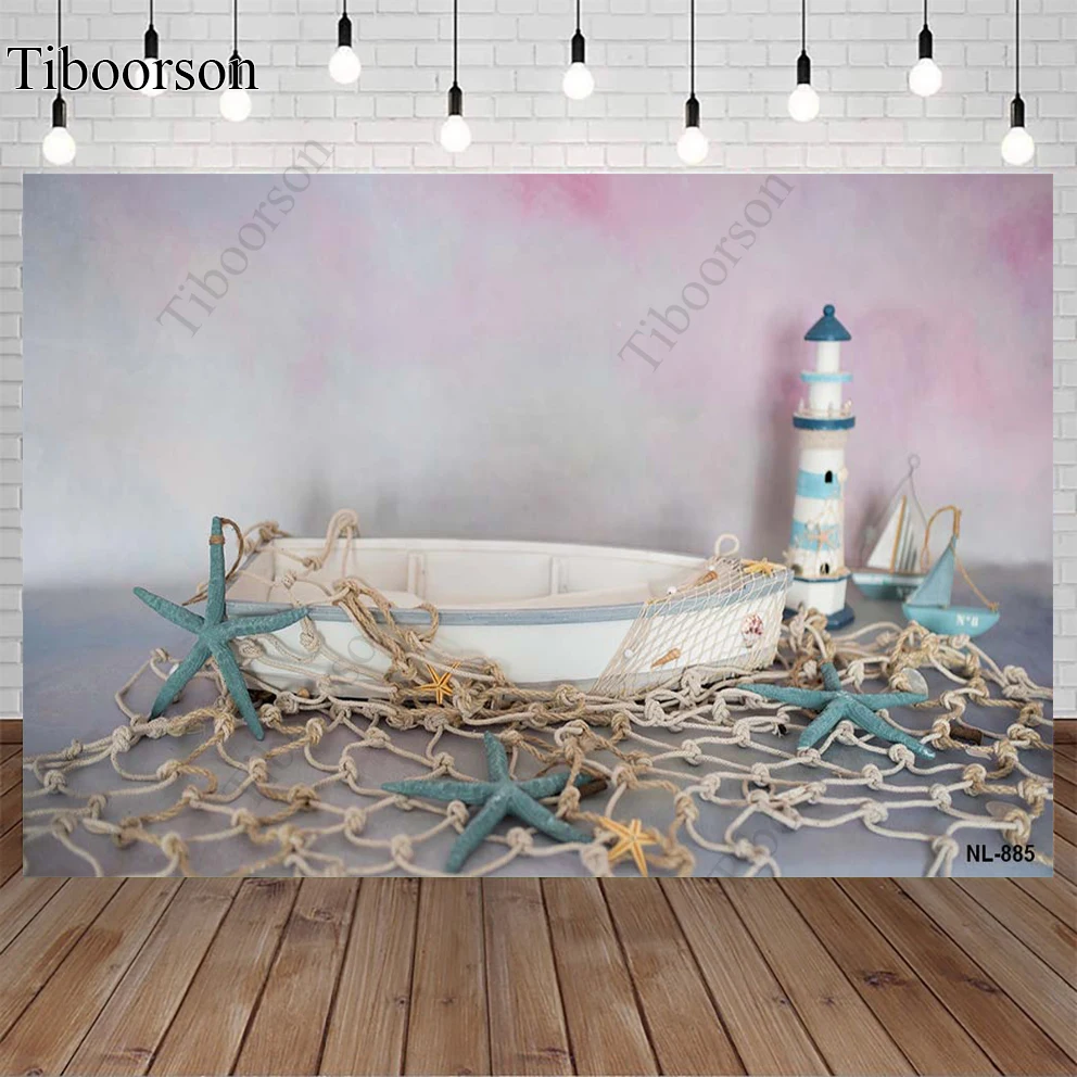 

Baby Birthday Seaside Ship Signal Tower Photography Background Decoration Photo Studio Kids Portrait Starfish Photocall Backdrop