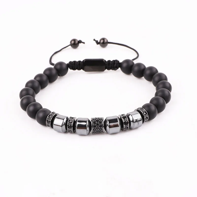 New Design Men Bracelet Natural Stone Hematite CZ Micro Pave Tube Friendship Macrame Adjustable Bracelet Men