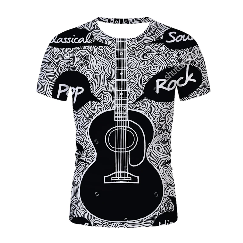Interesting Guitar Music graphic t shirts For Men Fashion Casual Musical Instrument Print t shirt Personality Trend T-shirt Tops