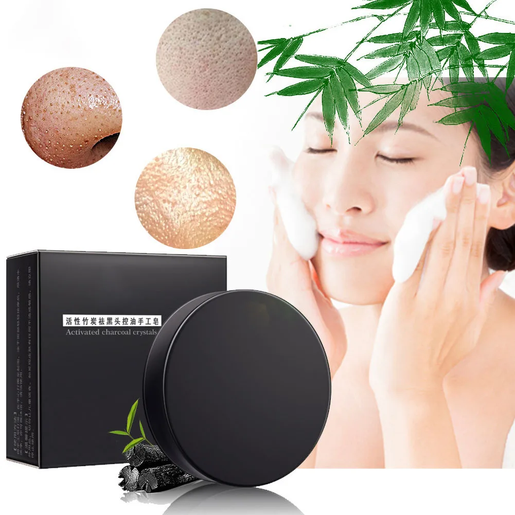 Handmade Bamboo Charcoal Face Soap Skin Cleaning Whitening Blackhead Remover Oil Control 40g