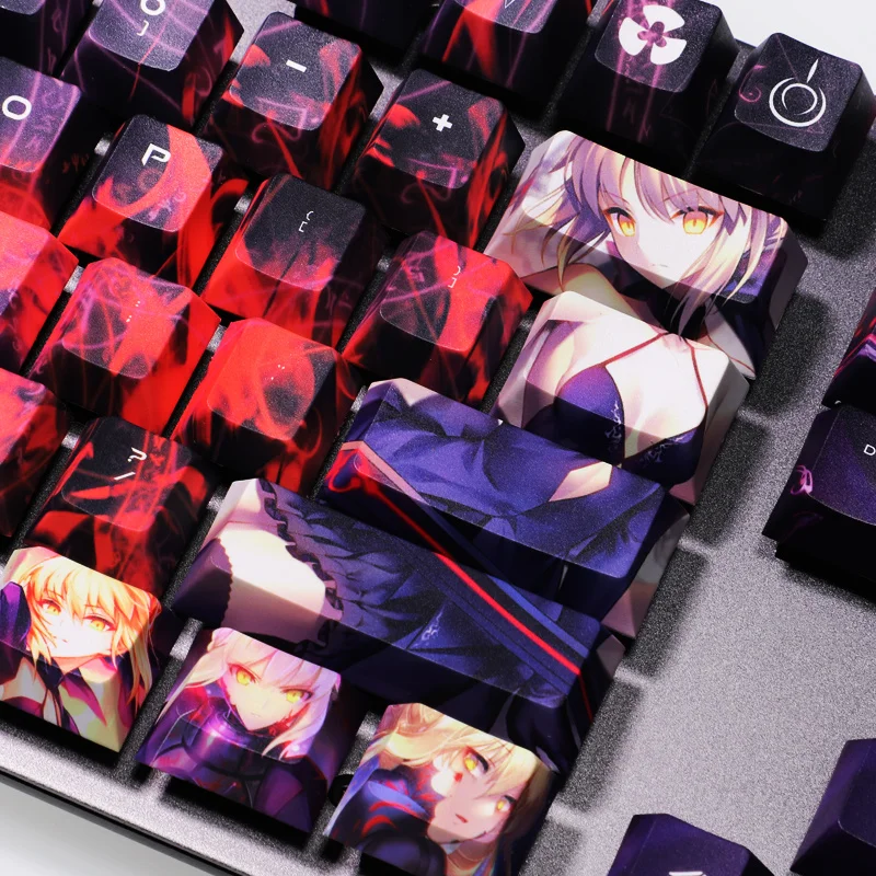 1 Set PBT 5 Sides Dye Sublimation Keycaps Two Dimensional Anime Key Caps For Fate/stay Night Saber Cherry Profile