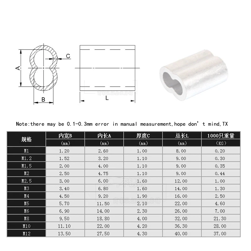 Carcasa de aluminio para Cable, M0.8, M1.0, M1.2, M1.5, M2, M3, M5, M8